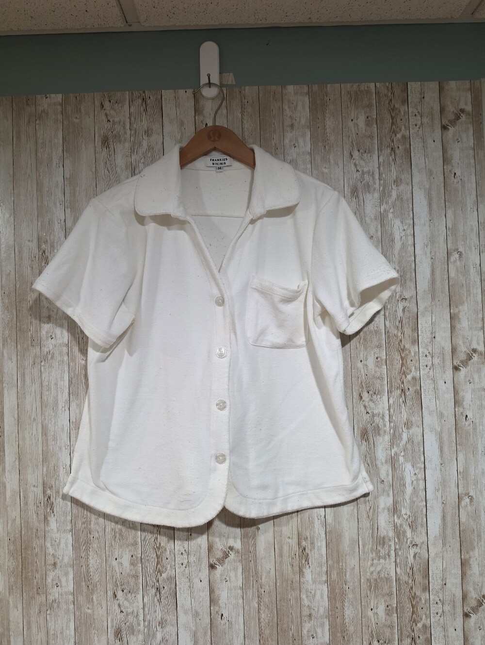Frankies Bikinis Coco Terry White Resort Preppy Coastal Top M Pilled